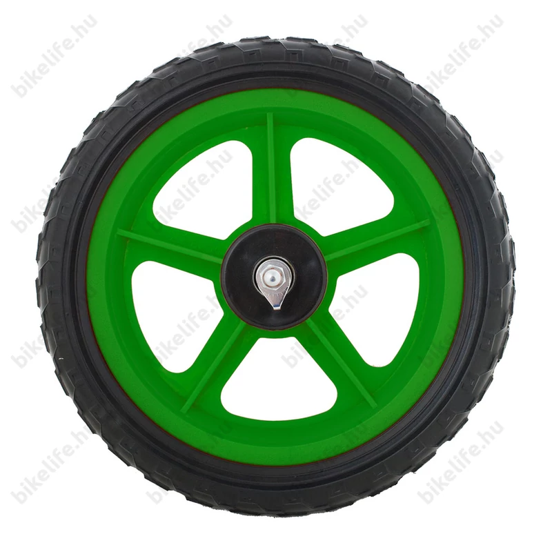 12-es műanyag első kerék ipari csapágyas, fehér küllőzet, fekete 