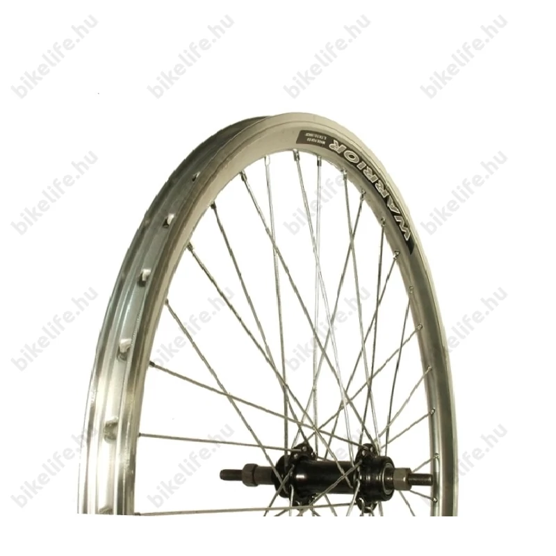 MTB hátsó kerék Warrior duplafalú aero profilú abronccsal, aluaggyal, ezüst, CNC-zett fékfelülettet