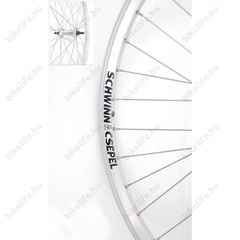 Csepel 26-os duplafalú MTB első kerék, ezüst, anyás, alu aggyal