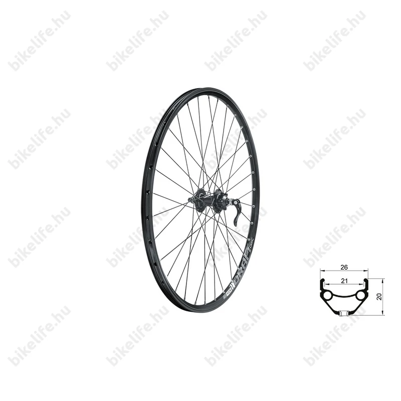 Kerék MTB elsö Kellys KLS Draft Black duplafalú agy tárcsafékhez és V-fékhez is
