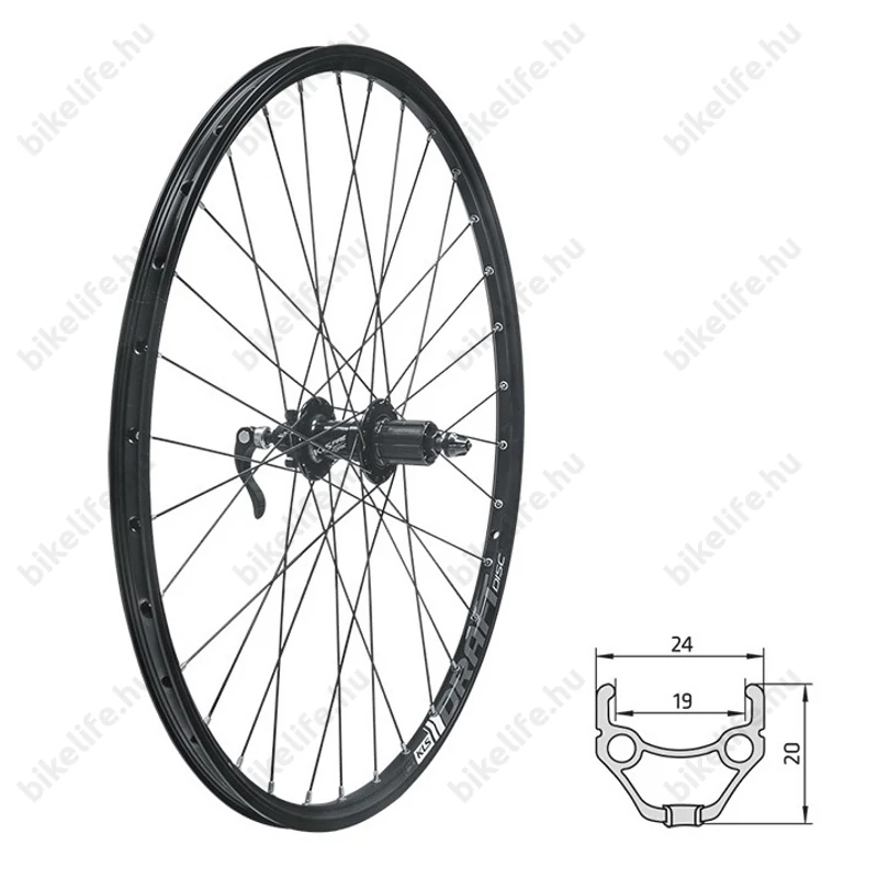 Kellys Draft Disc hátsó kerék 622, kazettás, gyorszáras, szegecselt, Disc/V-fék, fekete