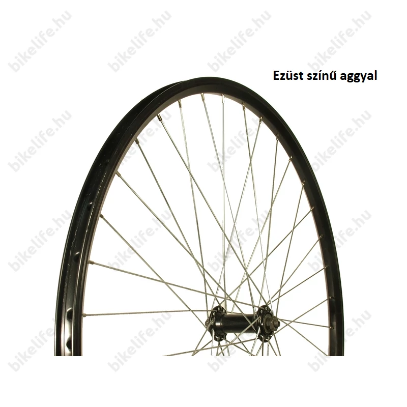 28-as (622mm) első kerék cross és trekking kerékpárokhoz fekete Mach Exe duplafalú felnivel ezüst alu aggyal gyorszár nélkül