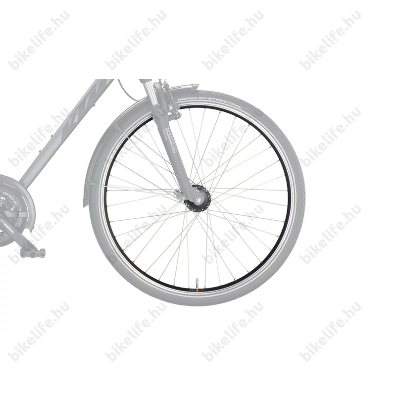 KTM első trekking kerék duplafalú Ambrosio Track abroncs, Shimano agydinamós agy, V-fék fekete