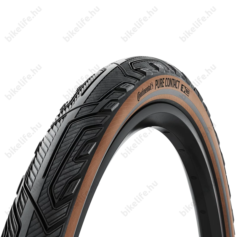 40-622 Continental Pure Contact összehajtható köpeny extrém defektvédelemmel és kimagasló kopásállósággal grafit reflexcsíkkal 28x1,5 barna oldalfalú