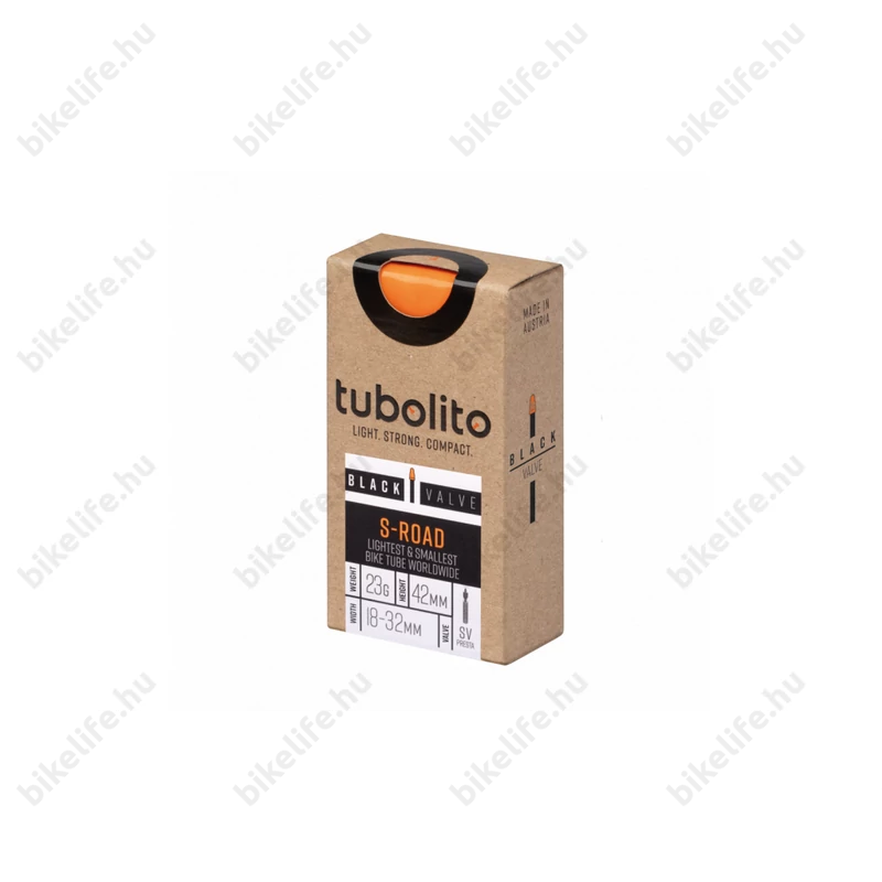 Tubolito S-Road országúti tömlő 622-18/32 60mm-es fekete SV szelep, tárcsafékhez, 25 gramm