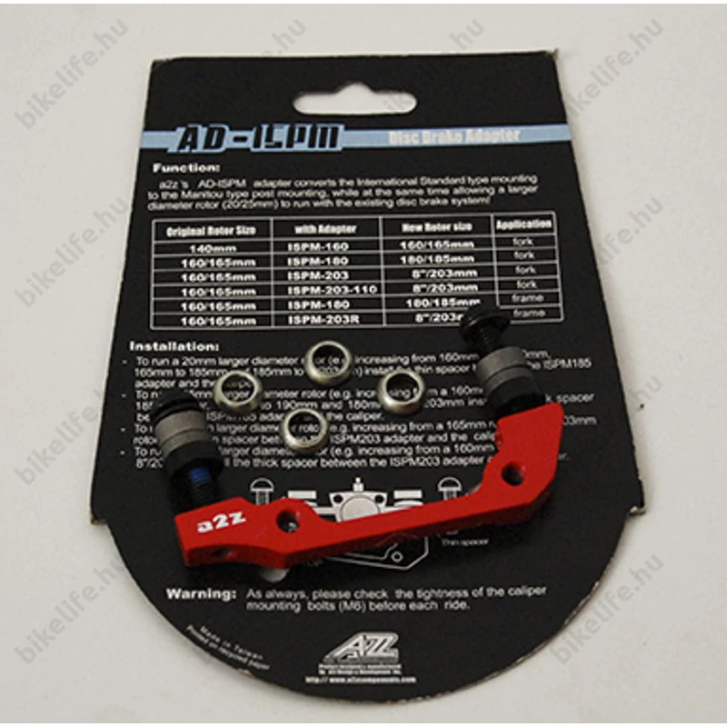 Tárcsafékadapter A2Z ADISPM185 -110 ISről PMra 165-185mm Első