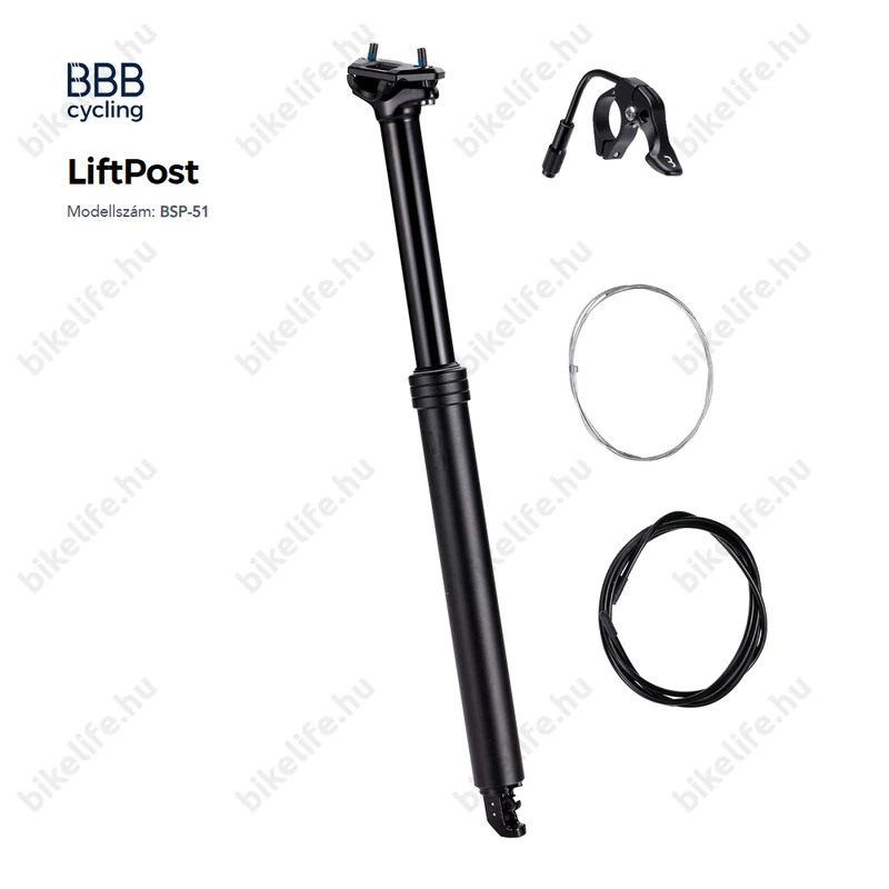 BBB Liftpost BSP-51 dropper nyeregcső 30,9mm átmérő 150mm út 470mm hosszúság belső bowdenvezetés olaj-levegő patronnal