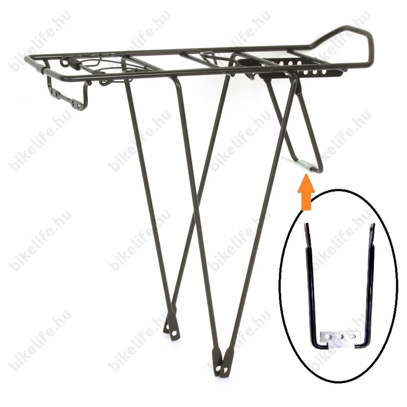 Csomagtartó hátra trekking és 28-as kerékpárokra acél 1pontos rugós fekete