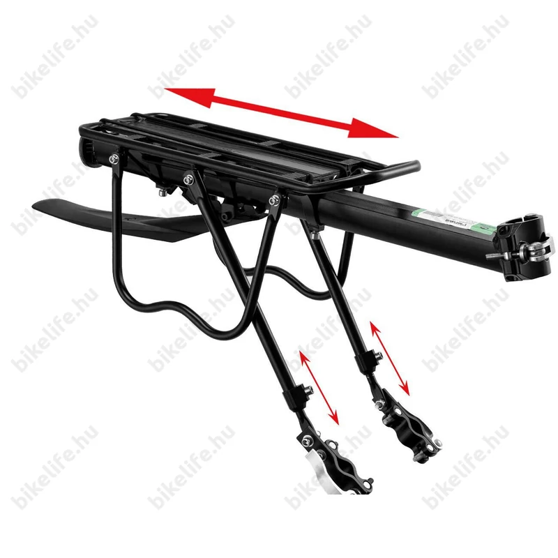 Ridepositive Versatile gyorszáras nyeregcsőre szerelhető csomagtartó táskatámasszal sárvédővel 50kg teherbírással