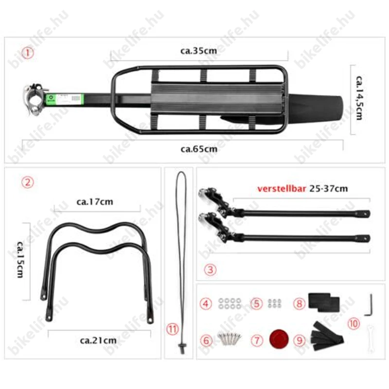 Ridepositive Versatile gyorszáras nyeregcsőre szerelhető csomagtartó táskatámasszal sárvédővel 50kg teherbírással