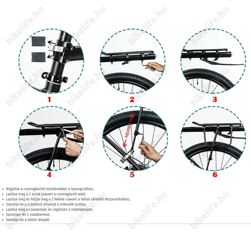 Ridepositive Versatile gyorszáras nyeregcsőre szerelhető csomagtartó táskatámasszal sárvédővel 50kg teherbírással