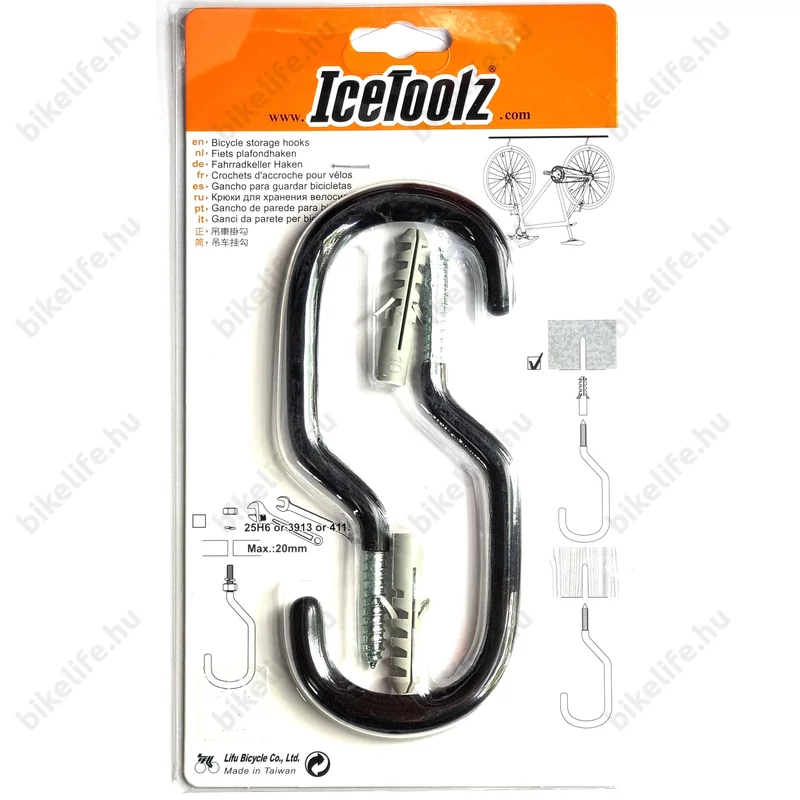 Icetoolz kerékpártartó kampó gumibevonattal (garázskampó) párban 150x70mm