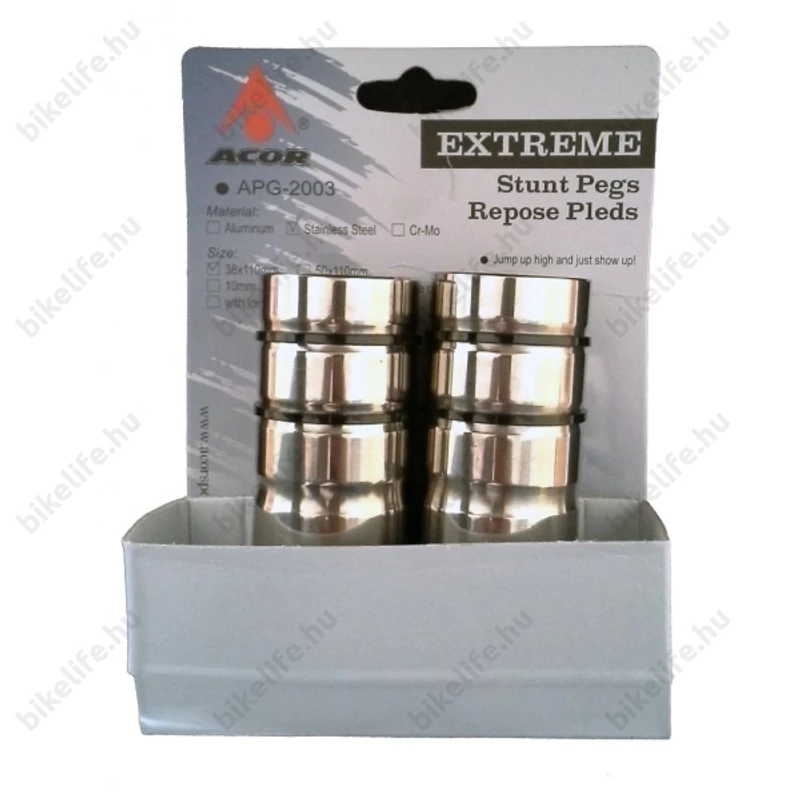Acor kilépő (peg) 10/14mm-es tengelyekre krómozott acél 110X38mm párban