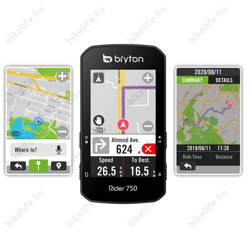 Bryton Rider 750E GPS kilométeróra, 90+ funkciós, színes érintő kijelző, hangvezérelt navi, 20 óra üzemidő
