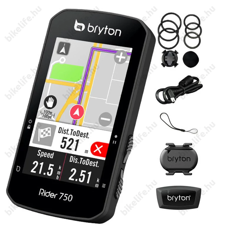 Bryton Rider 750T GPS kilométeróra, 90+ funkciós, színes érintő kijelző, hangvezérelt nav, HRM, CAD, SPEED