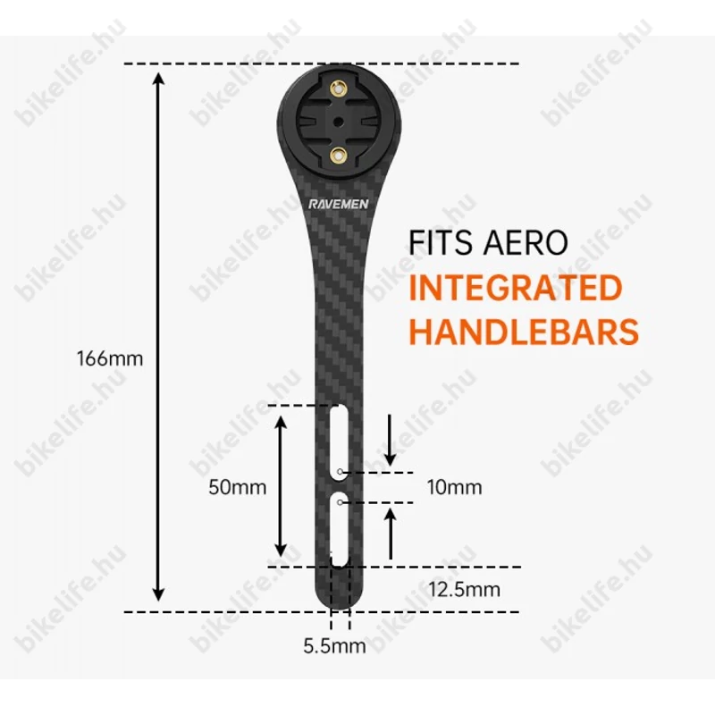 Ravemen AOM03 óra és lámpa tartó konzol Garmin/Bryton órákhoz és GoPro kamerához, aero kormányhoz csavarral rögzíthető, karbon
