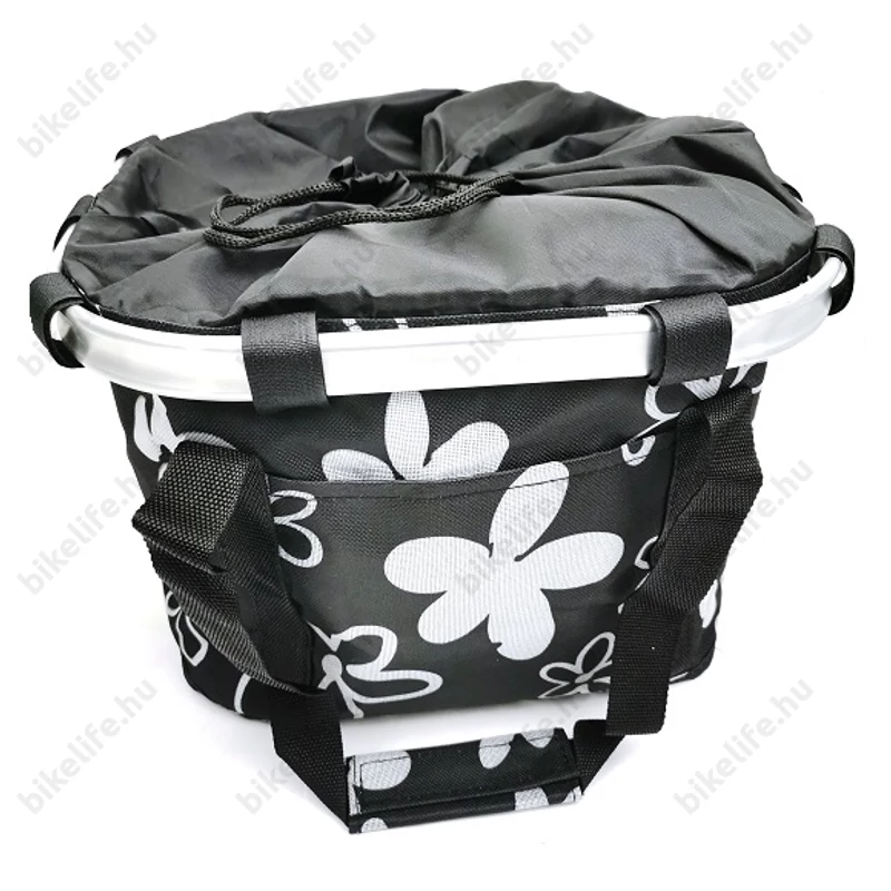 Fashion első kosár női alukeretes gyorsrögzítős 5kg-ig terhelhető fekete/virág mintás