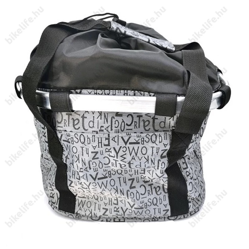 Fashion első kosár női alukeretes gyorsrögzítős 5kg-ig terhelhető szürke-betűmintás