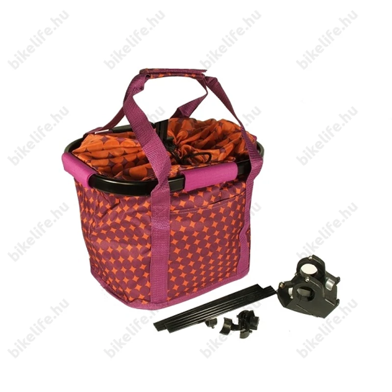 Fashion első kosár női alukeretes gyorsrögzítős 5kg-ig terhelhető narancs/lila