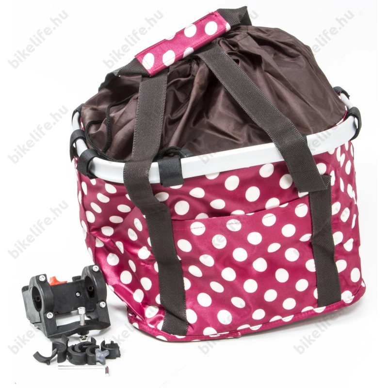 Fashion első kosár női alukeretes gyorsrögzítős 5kg-ig terhelhető pink/fehér pöttyös