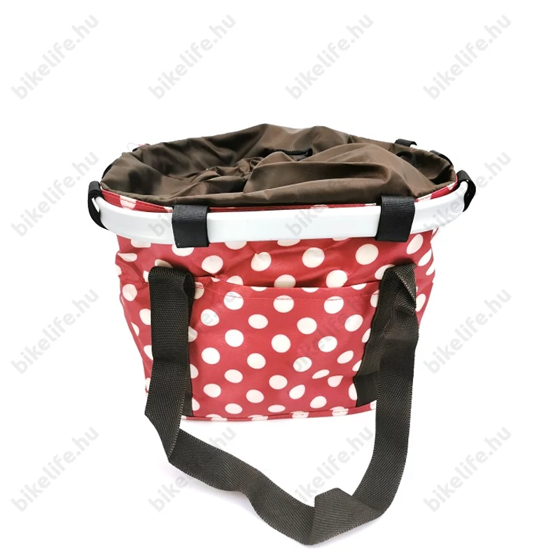 Fashion első kosár női alukeretes gyorsrögzítős 5kg-ig terhelhető pink/fehér pöttyös