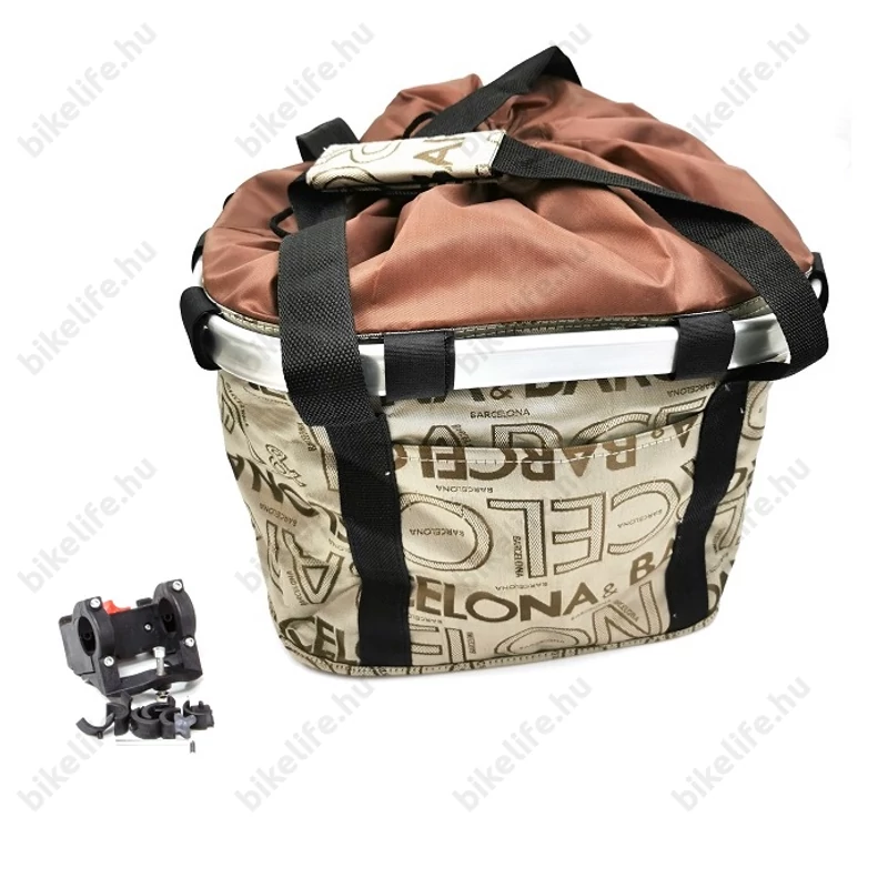 Fashion első kosár női alukeretes gyorsrögzítős 5kg-ig terhelhető krém Barcelona felirattal