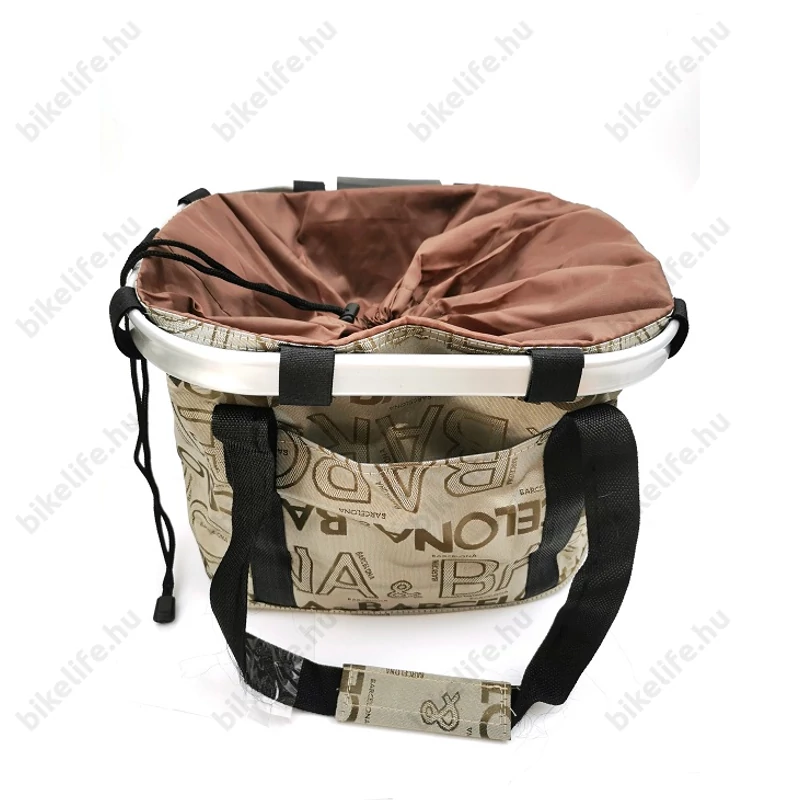 Fashion első kosár női alukeretes gyorsrögzítős 5kg-ig terhelhető krém Barcelona felirattal