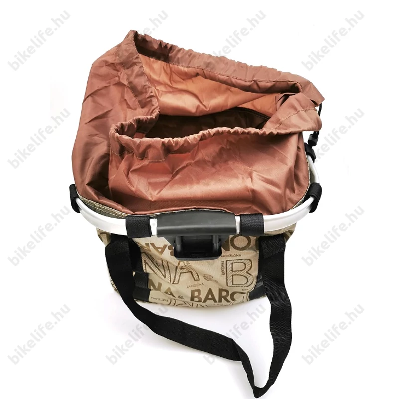 Fashion első kosár női alukeretes gyorsrögzítős 5kg-ig terhelhető krém Barcelona felirattal