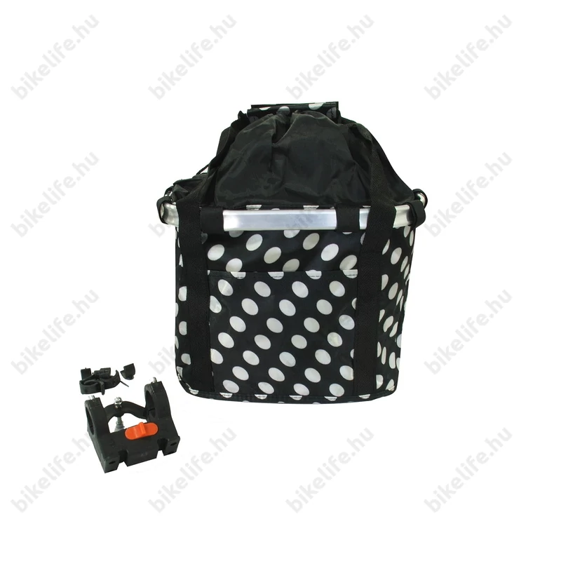 Fashion első kosár női alukeretes gyorsrögzítős 5 kg-ig terhelhető fekete-fehér pöttyös