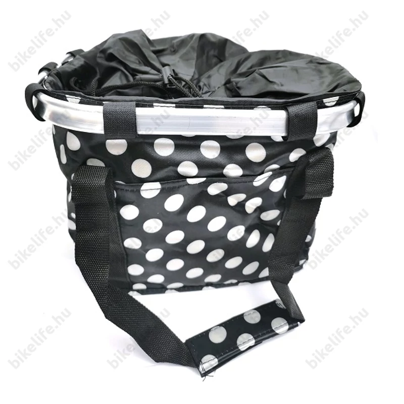Fashion első kosár női alukeretes gyorsrögzítős 5 kg-ig terhelhető fekete-fehér pöttyös