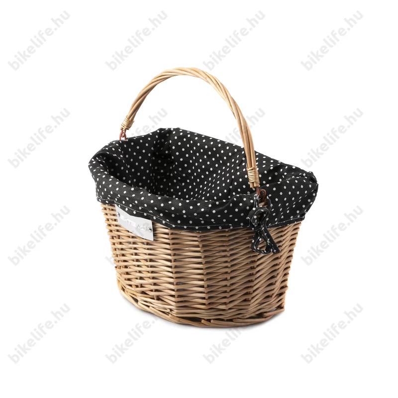 Extend Wicker natúr rattan kerékpáros első kosár pöttyös textillel és gyorsrögzítővel, natúr