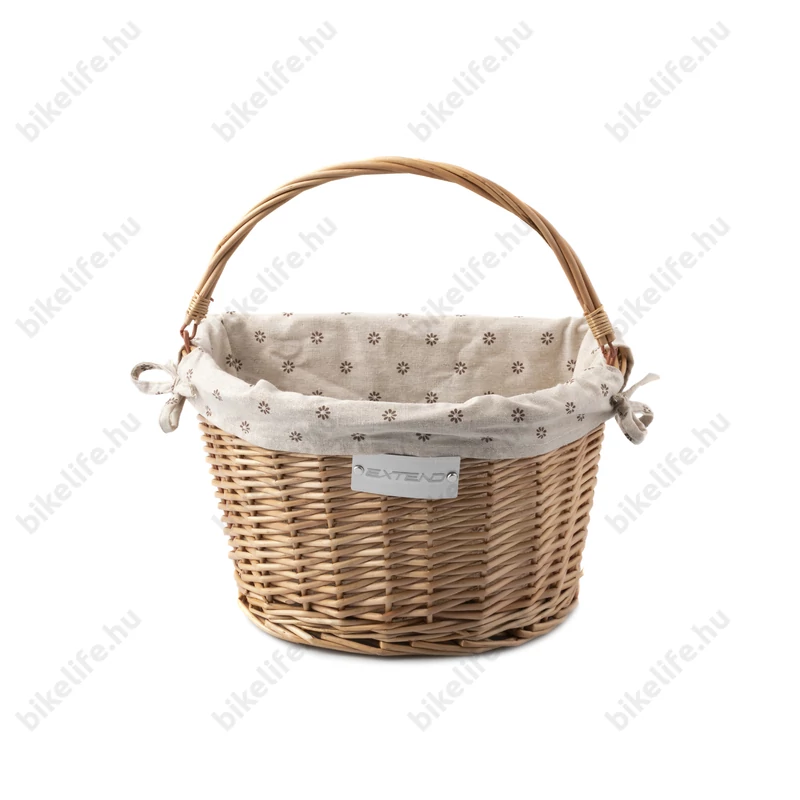 Extend Wicker natúr rattan kerékpáros első kosár virágos textillel és gyorsrögzítővel
