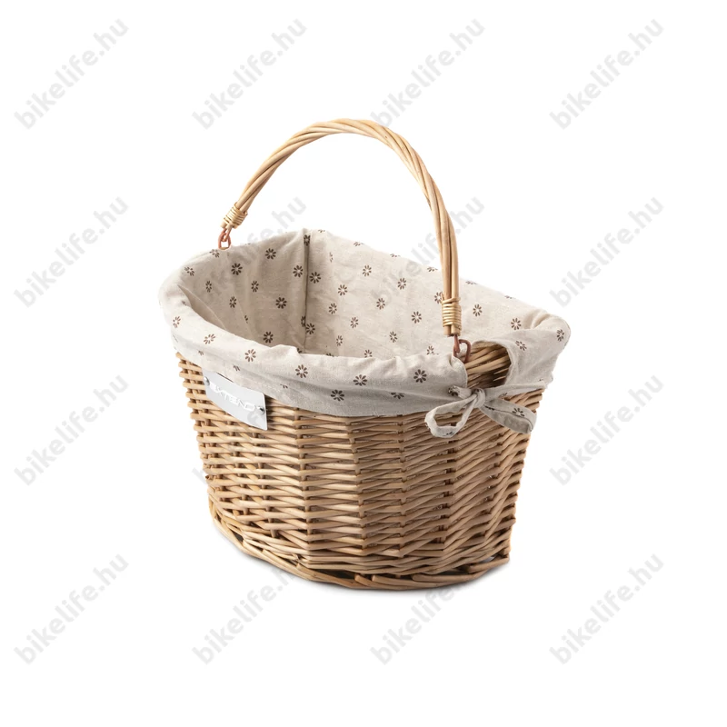 Extend Wicker natúr rattan kerékpáros első kosár virágos textillel és gyorsrögzítővel