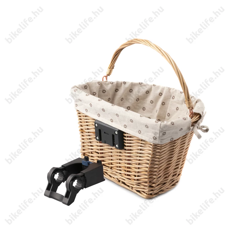Extend Wicker natúr rattan kerékpáros első kosár virágos textillel és gyorsrögzítővel