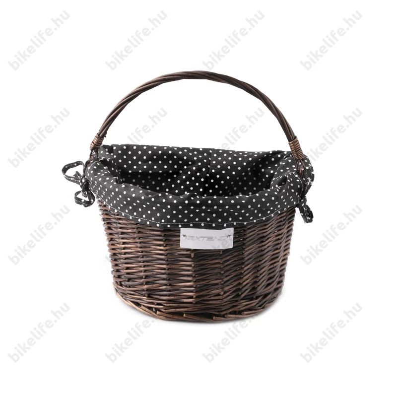 Extend Wicker natúr rattan kerékpáros első kosár pöttyös textillel és gyorsrögzítővel, barna