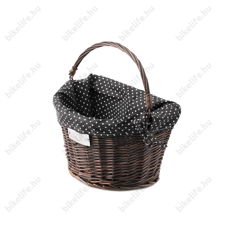 Extend Wicker natúr rattan kerékpáros első kosár pöttyös textillel és gyorsrögzítővel, barna