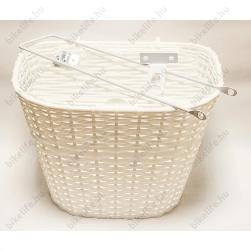 Sűrűszövésű, előre szerelhető műanyag, fonott, fix kosár, fehér, fedeles