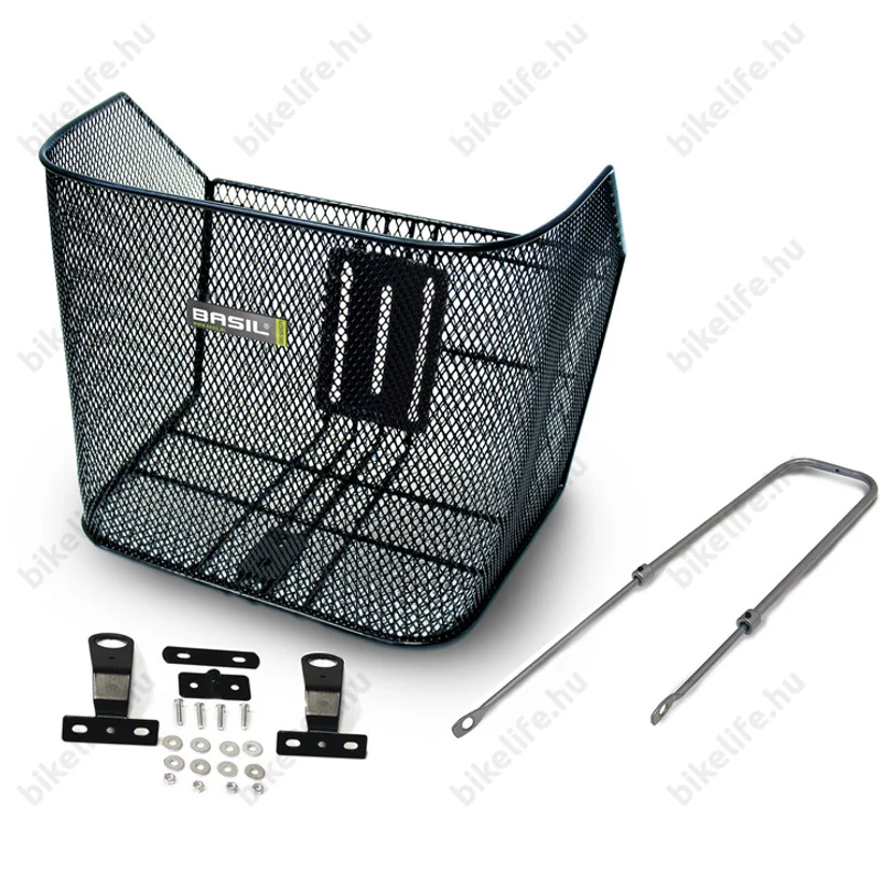 Basil Boston XL első kosár acél, sűrűszövésű, extra nagy, fix felfogatású, fekete