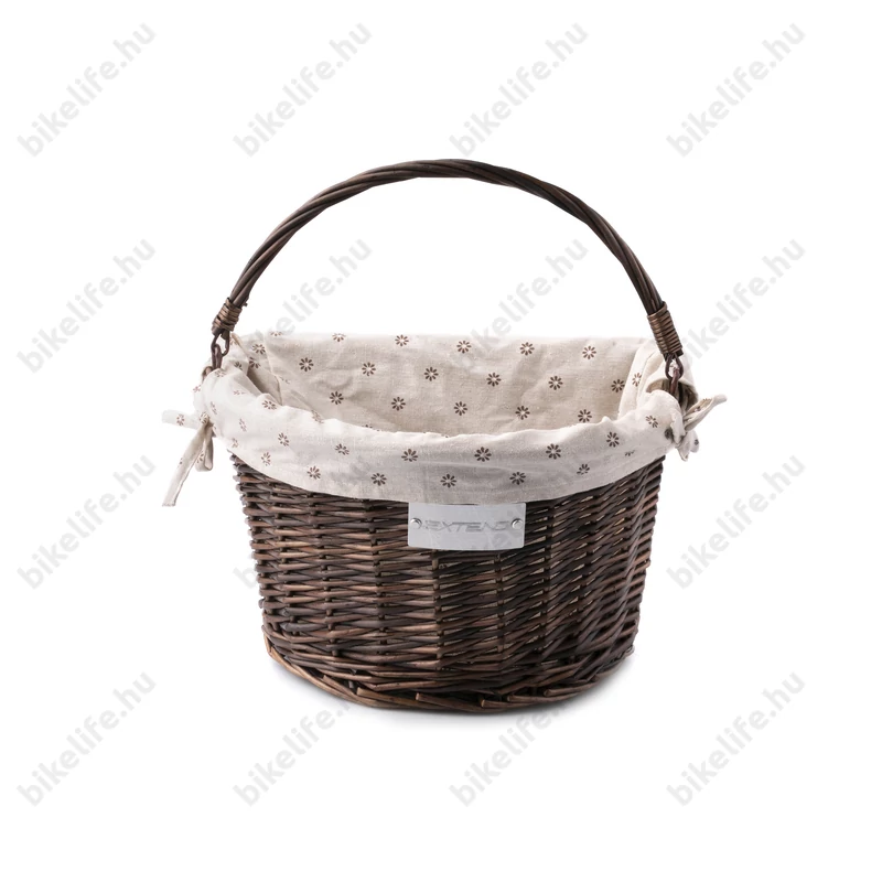 Extend Wicker natúr rattan kerékpáros első kosár virágos textillel és gyorsrögzítővel, barna