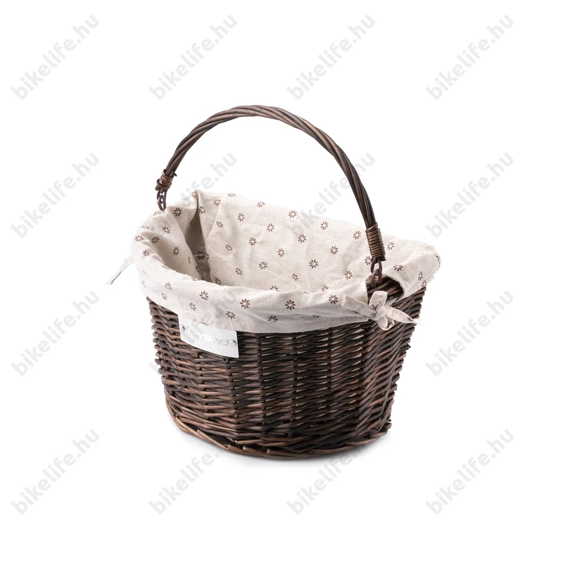 Extend Wicker natúr rattan kerékpáros első kosár virágos textillel és gyorsrögzítővel, barna