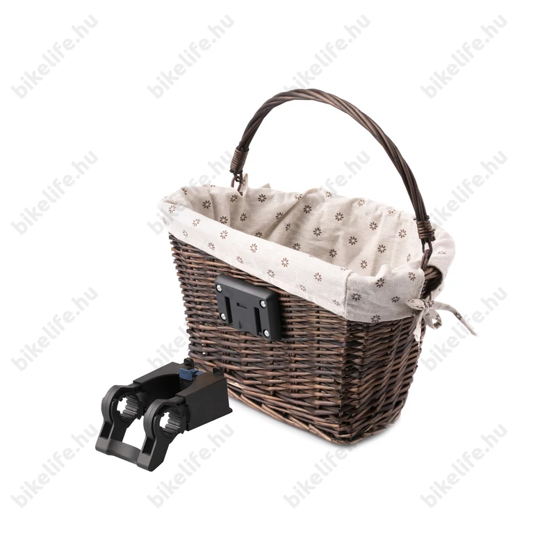 Extend Wicker natúr rattan kerékpáros első kosár virágos textillel és gyorsrögzítővel, barna