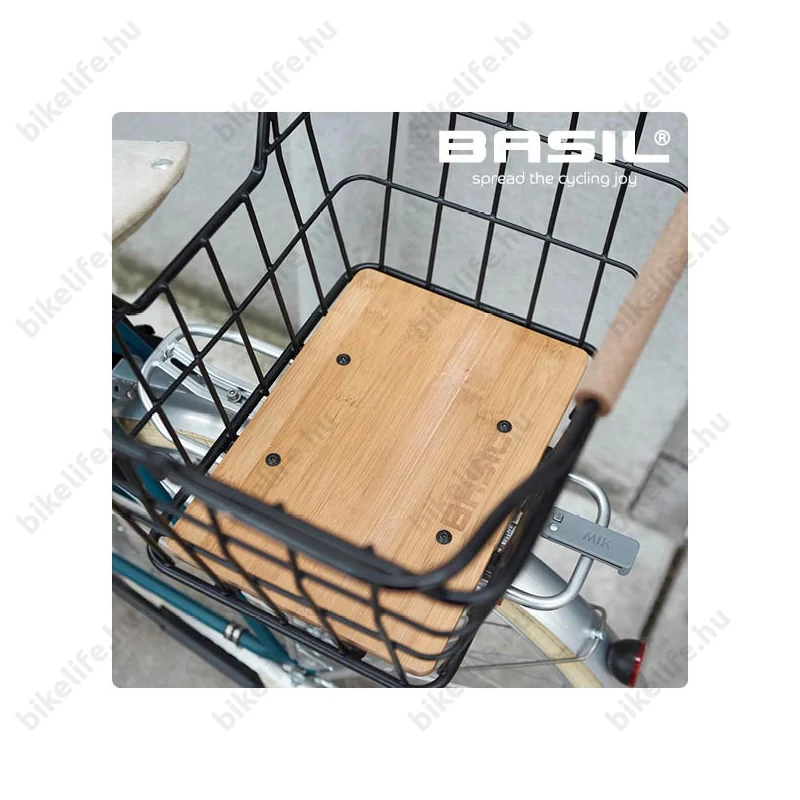 Basil Nordland MIK első vagy hátsó kosár MIK rögzítéssel, fekete váz/barna fa talp