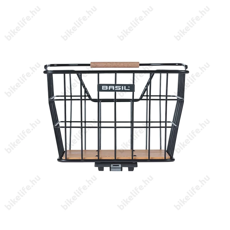 Basil Nordland MIK első vagy hátsó kosár MIK rögzítéssel, fekete váz/barna fa talp