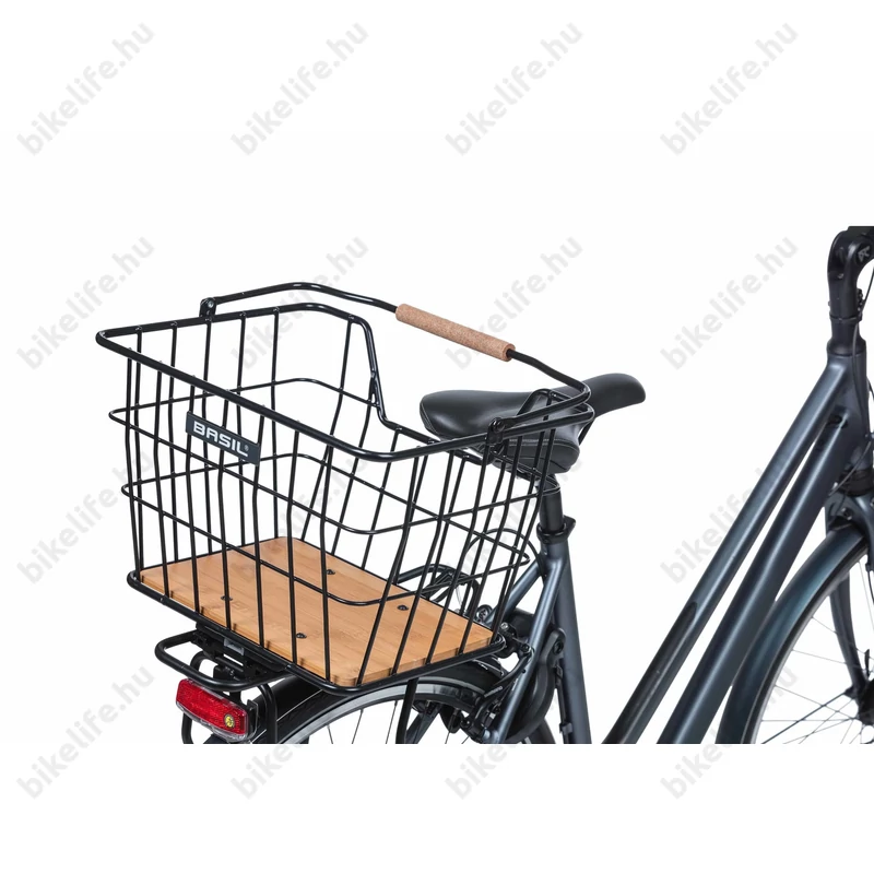 Basil Nordland MIK első vagy hátsó kosár MIK rögzítéssel, fekete váz/barna fa talp