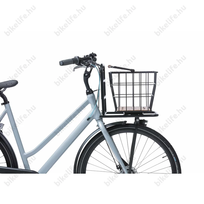 Basil Nordland MIK első vagy hátsó kosár MIK rögzítéssel, fekete váz/barna fa talp