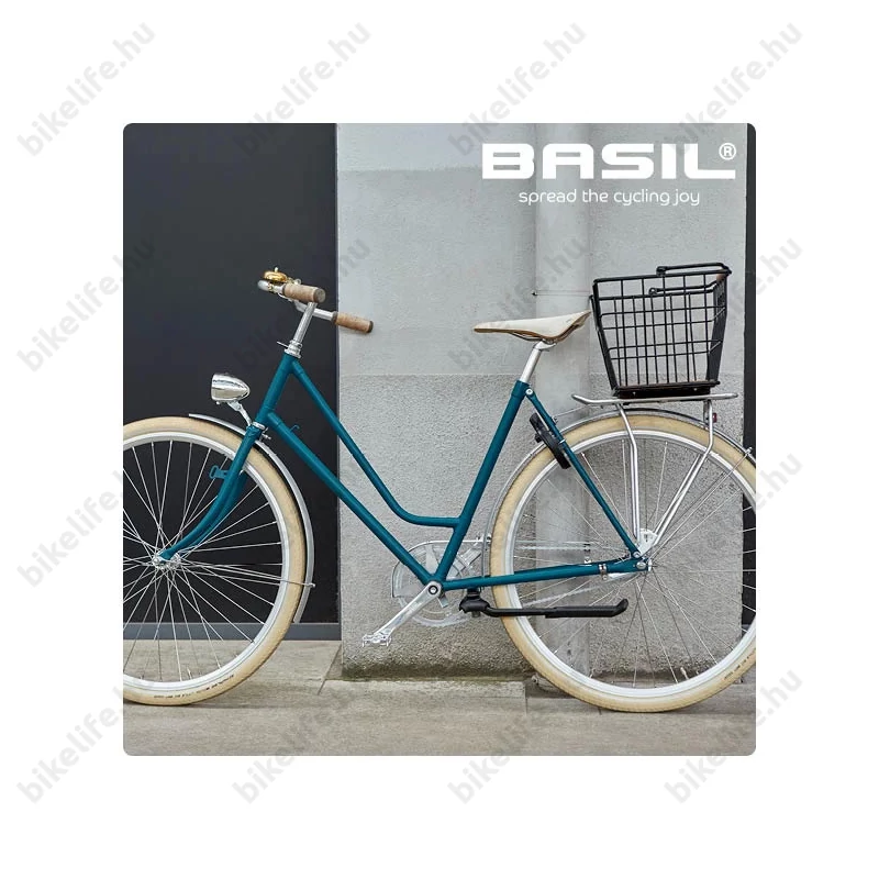 Basil Nordland MIK első vagy hátsó kosár MIK rögzítéssel, fekete váz/barna fa talp