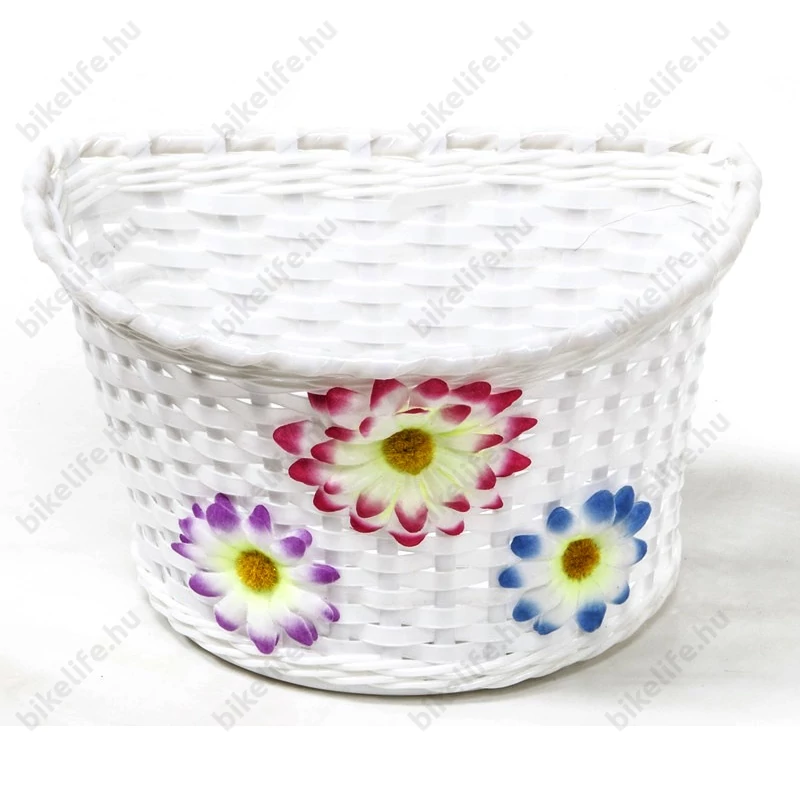 Virágos kiskosár gyerek biciklikre műanyag fonott rögzítőpántokkal