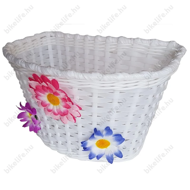 Virágos kiskosár gyerek biciklikre műanyag fonott rögzítőpántokkal