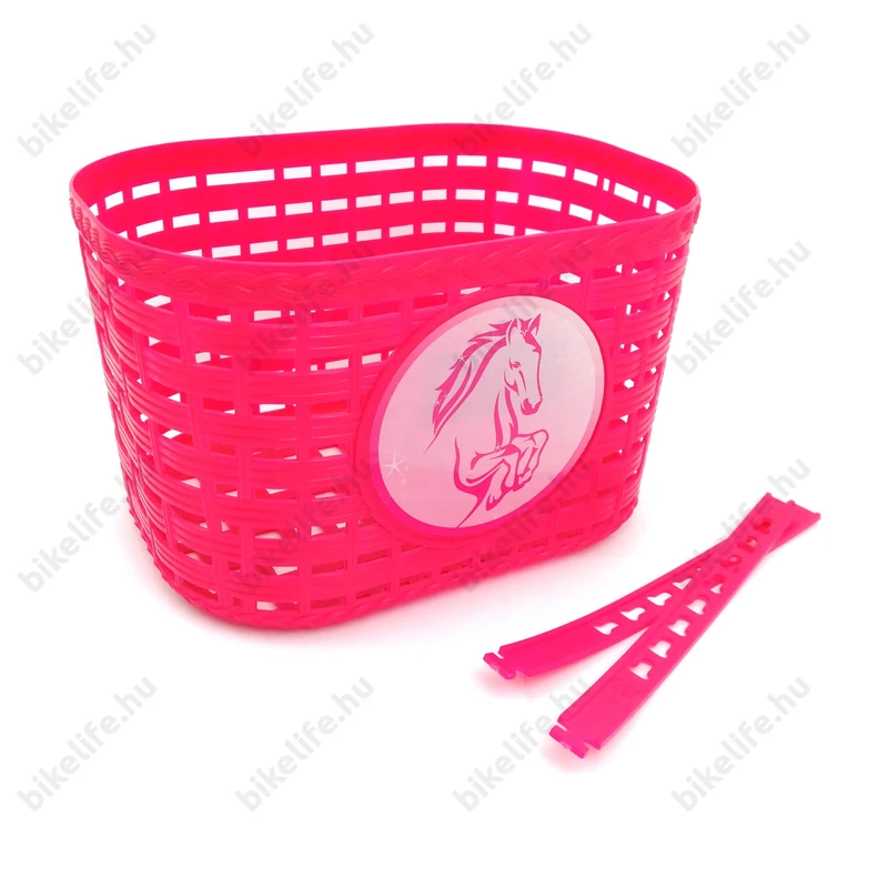 Gyerek kosár lovas mintával, műanyag, rácsos, pink