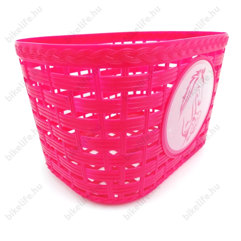 Gyerek kosár lovas mintával, műanyag, rácsos, pink